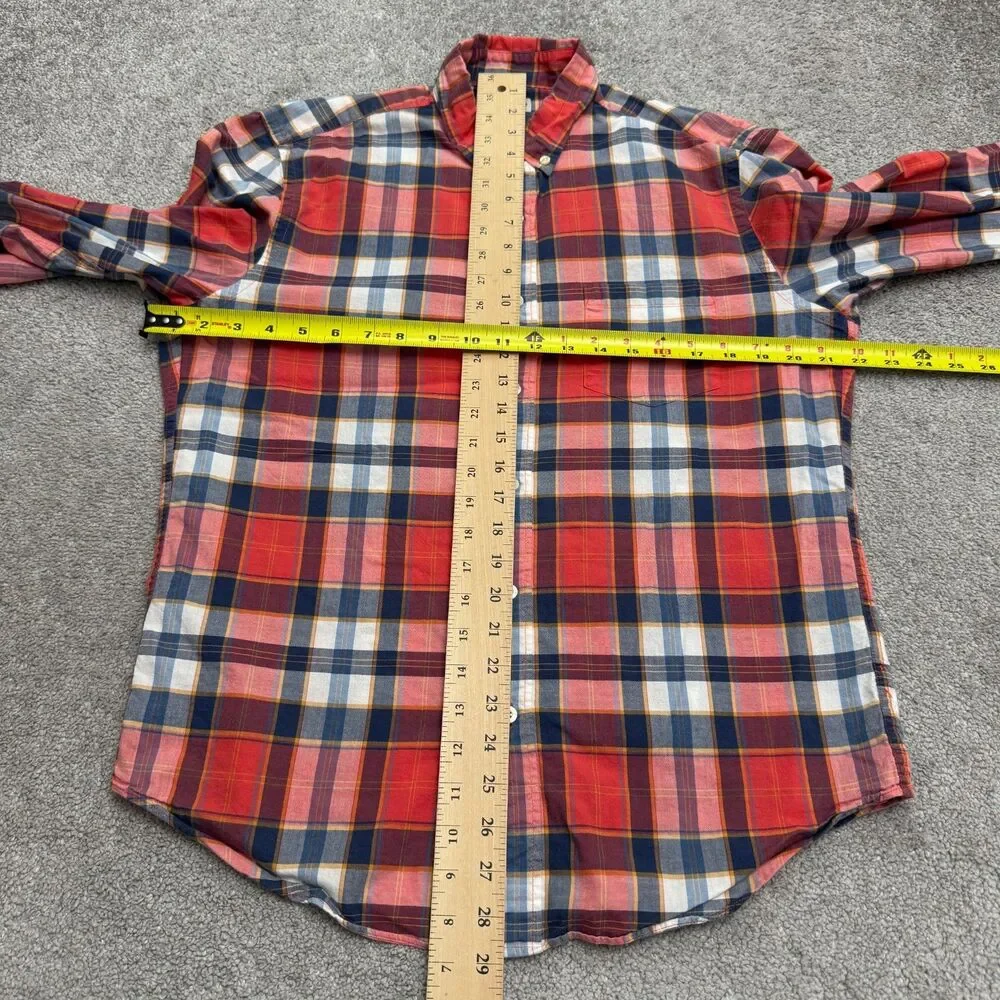 J.Crew Summer Plaid Cotton Long Sleeve Button Down Shirt Mens Medium Red Blue